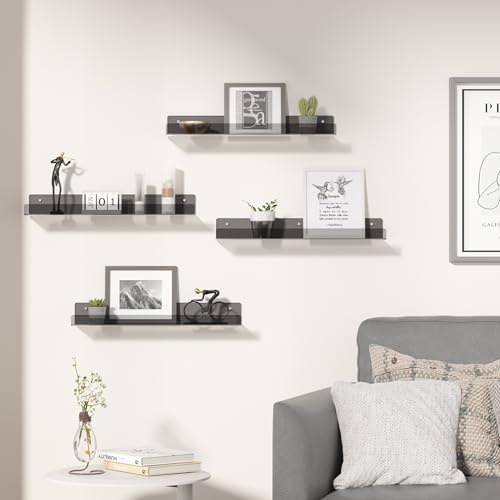 upsimples 4 Pcs 15" Acrylic Shelves for Wall Decor and Display, Clear Black - Image 2