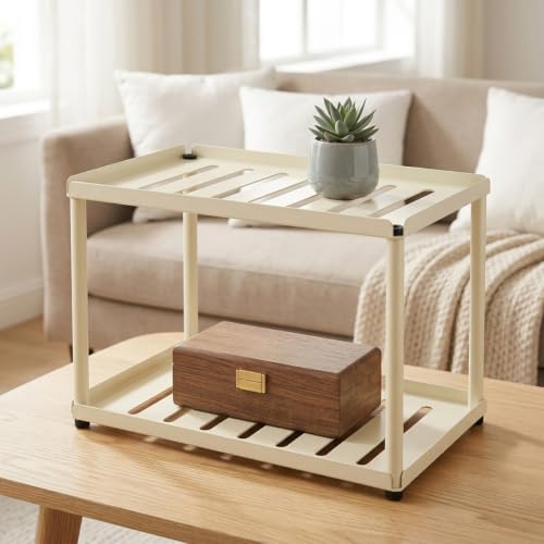 2 Tier Bathroom Counter Organizer, Rectangular Vanity Organizer Shelf, Skincare and Makeup Countertop Storage Rack for Kitchen, Bathroom, Bedroom Beige - Image 7