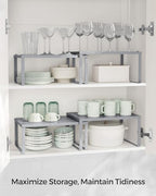 SONGMICS Set of 2 Metal Spice Racks, Stackable Expandable Shelf Risers - Image 4