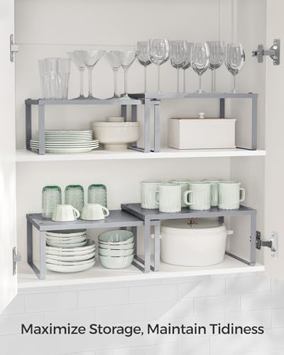 SONGMICS Set of 2 Metal Spice Racks, Stackable Expandable Shelf Risers - Image 4