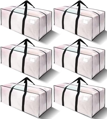 VELVETSURE 6 Pack Heavy Duty Large Moving Bags W/Backpack Straps - Strong Handles & Zippers, Storage Totes For Space Saving, Fold Flat, Alternative to Moving Box and Storage Bin, Semi-Transparent by VELVETSURE