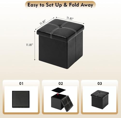B FSOBEIIALEO Storage Ottoman Cube, 11.8" Faux Leather Footrest Chest,Black - Image 3