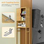 Yardenaler Over The Toilet Storage Cabinet with Fluted Doors, Bathroom Over Toilet Rack with Adjustable Shelf Bamboo FreeStanding Space-Saving Storage Organizer, Natural - Image 5