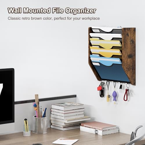 Wall File Organizer With Hooks, 5 Tier Mesh Mail Organizer Wall Mounted,Hanging File Organizer,Magazine Holder for Documents,Magazine,Literature,File,Mails,Envelopes - Image 2