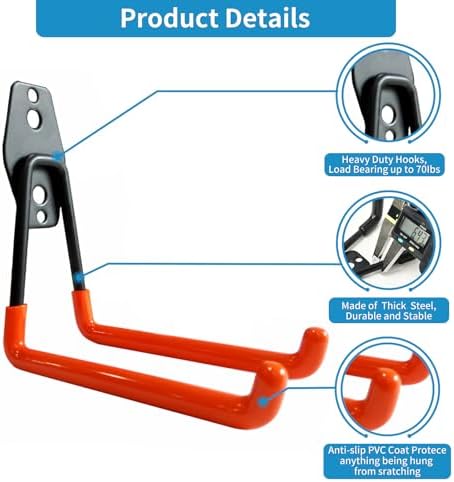 GeeWatom Garage Storage Utility Hooks，Garage Garden Tool Organizer，Steel Wall Mount Hooks, Large Garden U Hooks （2 Pack） - Image 3