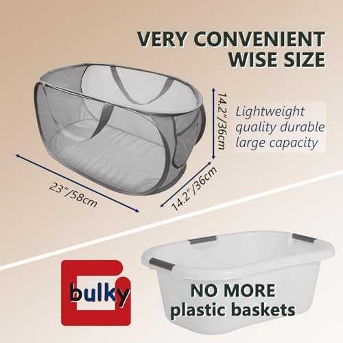Collapsible Laundry Hamper Basket,Pop Up Mesh Foldable Bag for Laundry Room - Image 3