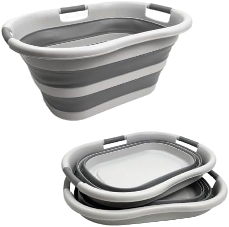 SAMMART Pack of 2 Collapsible Plastic Laundry Basket & Clothes Hamper, Comfort Non-Slip Handle, Foldable Storage Organizer with Space Saving Design, Portable Pop Up Container for Indoor and Outdoor by SAMMART