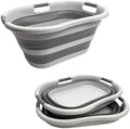 SAMMART Pack of 2 Collapsible Plastic Laundry Basket & Clothes Hamper, Comfort Non-Slip Handle, Foldable Storage Organizer with Space Saving Design, Portable Pop Up Container for Indoor and Outdoor by SAMMART