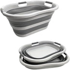 SAMMART Pack of 2 Collapsible Plastic Laundry Basket & Clothes Hamper, Comfort Non-Slip Handle, Foldable Storage Organizer with Space Saving Design, Portable Pop Up Container for Indoor and Outdoor by SAMMART