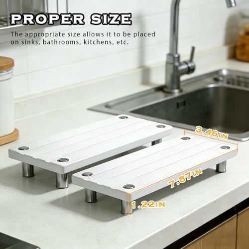 2PCS Instant Dry Sink Caddy for Bathroom Counter, Durable Kitchen Sink Organizer, Diatomite Stone Drying Tray, Upgrade Water Absorbing Stone Tray for Sink, Anti-Slip Stone Soap Tray -White - Image 7