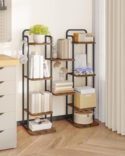 Hzuaneri 6 Tiers Vertical Shoe Rack, Narrow Shoe Tower, Tall Shoes Shelf with 2 Hooks, Adjustable Shelves, Corner Shoes Shelves for Small Spaces, Entryway, Living Room, Rustic Brown SR04201B - Image 6