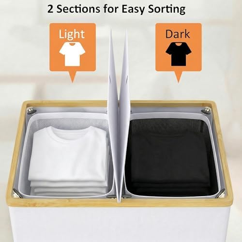 efluky Double Laundry Hamper with Lid and 2 Removable Bags, White - Image 2
