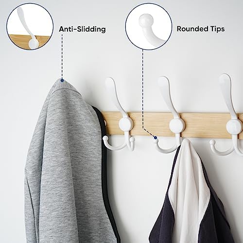 TICONN Wall Mounted Coat Rack, Five Heavy Duty Tri Hooks All Metal Construction for Jacket Coat Hat in Mudroom Entryway (Wood White, 2-Pack) - Image 4