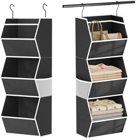 Hanging Closet Organizer Collapsible Bedroom Closet Organization, 3 Shelf | Closet Organizers and Storage Hanging with Mesh Pocket for Clothes, Closet Hanging Organizers and Storage for Wardrobe, Black by Wawocs
