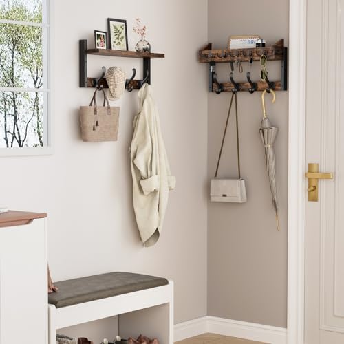 Evermagin 35" Coat Rack Wall Mount with Shelf for Entryway, Rustic Brown - Image 3
