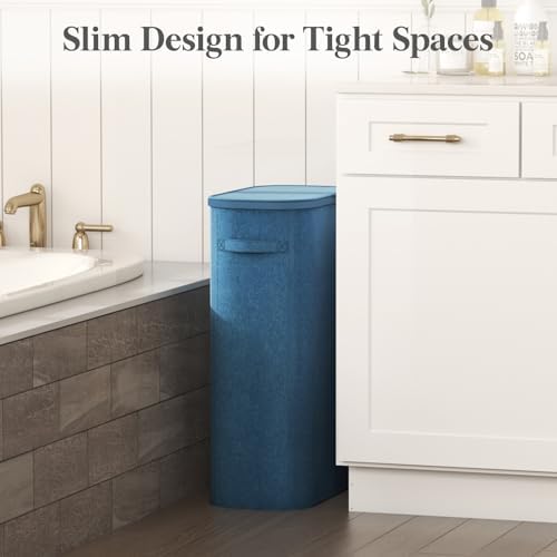 Lifewit Slim Laundry Basket with Lid and Removable Bag, 65L, Dark Blue - Image 2