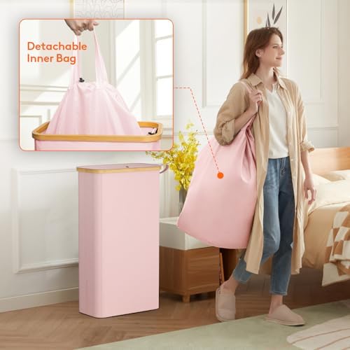 Lifewit 65L Slim Laundry Hamper with Lid and Removable Bag, Pink - Image 4