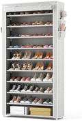 ROJASOP 10 Tier Shoe Rack with Covers Large Capacity Stackable Tall Shoe Shelf Storage for 50-55 Pairs Shoe and Boot, Sturdy Free Standing Shoe Rack Organizer for Closet, Entryway, Bedroom, Printing by ROJASOP