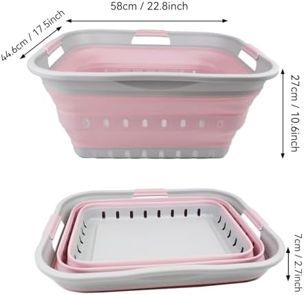 SAMMART 42L (11 gallon) Collapsible Plastic Laundry Basket - Foldable Pop Up Storage Container/Organizer - Portable Washing Tub - Space Saving Hamper/Basket (Grey/Pale Pink) - Image 2