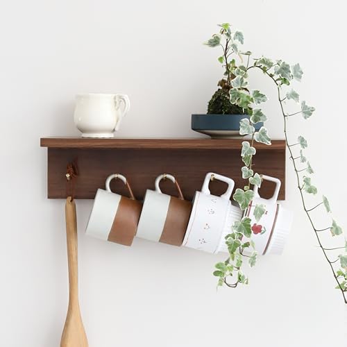 Marine Plywood Wall Mounted Coat Rack with Shelf & Key Hooks, 5 Brass Hooks Entryway Organizer, Modern Floating Shelf for Bedroom Hallway, Space-Saving Home Storage Rack (1, Walnut Finish) - Image 3
