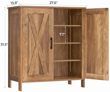 Homleke Farmhouse Shoe Cabinet with 2 Barn Doors & Wood Legs - Image 2