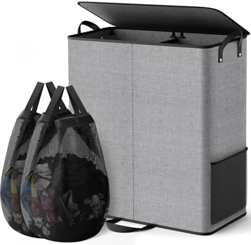 155L 2 Section Laundry Hamper with Lid, Laundry Basket, Gray by Unknown