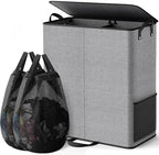 155L 2 Section Laundry Hamper with Lid, Laundry Basket, Gray by Unknown