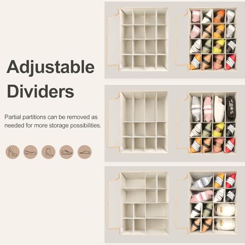 TOPIA HOME Shoe Organizer for Closet, Foldable Shoe Box with Adjustable Dividers and Clear Cover, Space Saving Shoe Storage Organizer Cabinet with Reinforced Handles, Fits 16 Pairs TP09J - Image 5
