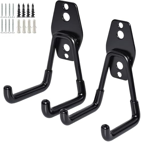 GeeWatom 2 Pack Garage Storage Utility Hooks，Garage Garden Tool Organizer，Steel Wall Mount Hooks, Garden Small U Hooks (Black) by GeeWatom