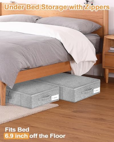 punemi 6.7 in Tall Sturdy Under Bed Storage Containers with Lid, 2Pack,Gray | Stackable Clothes Storage Bag with Rigid Side and Bottom , for Blankets, Bedding& Shoes, Closet, Dorm & Bedroom Organization - Image 3