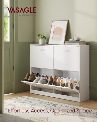 VASAGLE Shoe Cabinet with 4 Flip Doors, for 16-28 Pairs of Shoes - Image 3