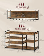 VASAGLE Hall Tree with Shoe Bench, 12 Metal Hooks, 4-Tier Shoe Rack - Image 3