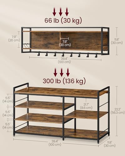 VASAGLE Hall Tree with Shoe Bench, 12 Metal Hooks, 4-Tier Shoe Rack - Image 3