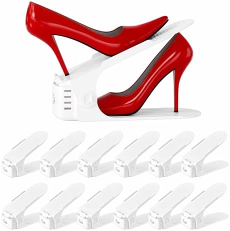 Antigo Shoes Slots Organizer for Closet, Adjustable Shoe Rack Organizador De Zapatos for Closet Organization, Shoe Storage Shoe Holder Space Saver for Entryway(12 Pack)(White) by Antigo