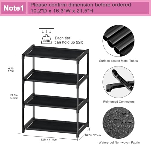 Autonomier 4 Tier Extra Small Shoe Rack (16.3" Wide), Space Saver Shelf | Kids Toddler Adult Shoe Storage Organizer, Narrow Stackable Shoe Organization Shelves, for Closet Floor Entryway Bedroom - Image 3
