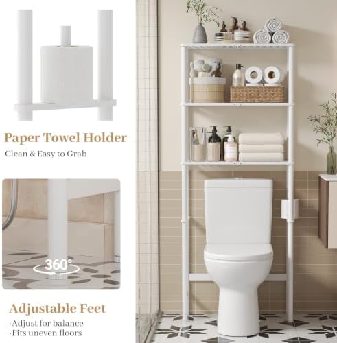 Over The Toilet Storage, Freestanding 3-Tier Bamboo Bathroom Shelves, Above Toilet Organizer for Home Washroom, Bathroom Decor (White) - Image 4