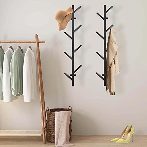GAWAMAY Vertical Coat Rack Wall Mount Set of 2, Black Modern Metal Coat Hanging Cowboy Hat Rack for Wall, Mounted Coat Hooks Organizer for Entryway (H-33.4") (Black) - Image 3