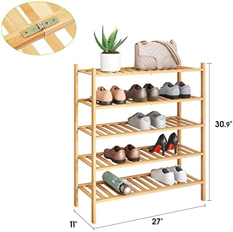 BMOSU 5-Tier Bamboo Shoe Rack Premium Stackable Shoe Shelf Storage Organizer for Hallway Closet Living Room Entryway Organizer (Natural Bamboo) - Image 3