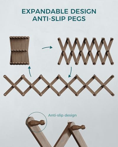 OROPY Accordion Wall Hanger with 20 Pegs, Expandable Wooden Coat & Hat Rack - Image 4