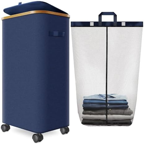 Laundry Basket with Wheels, 110L Large Rolling Laundry Hamper for Dorm by Fzzcvo