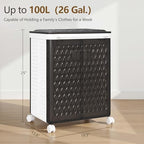 VECELO Rolling Laundry Hamper with Wheels and Lid, Foldable Plastic Laundry Basket with Handle, Rolling Divided Laundry Cart for Small Spaces, Laundry, Bathroom, Bedroom, Black - Image 3
