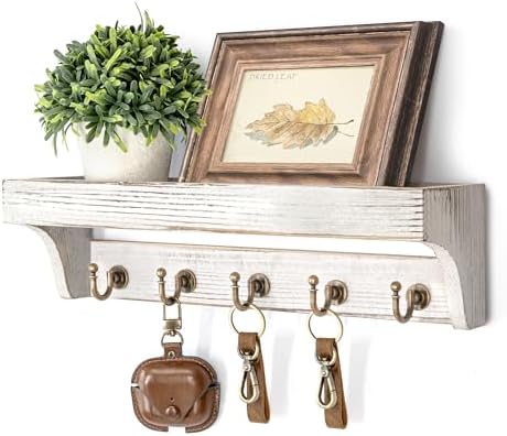 Rebee Vision Key Holder Wall Mount with Shelf for Living Room, Whitewash by REBEEVISION