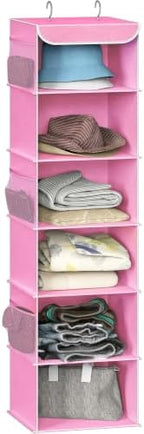 Simple Houseware 6 Shelf Hanging Closet Organizer, Pink | 360° Rotating Dual Hooks, Top Support Metal Frame, 6 Side Mesh Pockets by SimpleHouseware