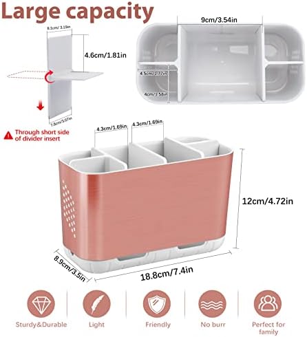 Boperzi Toothbrush Holders for Bathrooms Countertop, Electric Tooth Brush Holder with Adjustable Dividers, Detachable Anti-Slip Large Toothpaste Caddy Organizer Storage for Shower, Family, Kids, Pink - Image 5