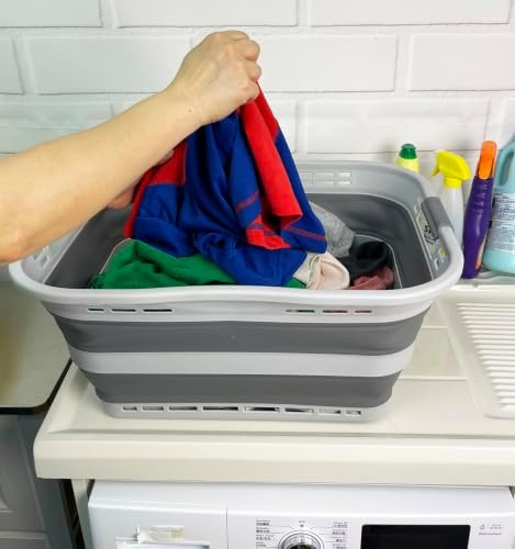 SAMMART 42L (11 Gallon) Collapsible Plastic Storage Basket - Foldable Pop Up Storage Container/Hamper - Portable Laundry Organizer - Space Saving (Grey, 42L (Style A)) - Image 5