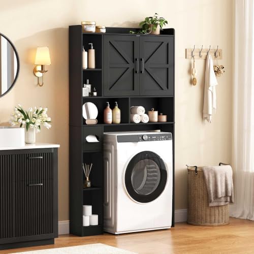 Vabches Over The Toilet Storage Cabinet with 2 Barn Doors, Black - Image 6