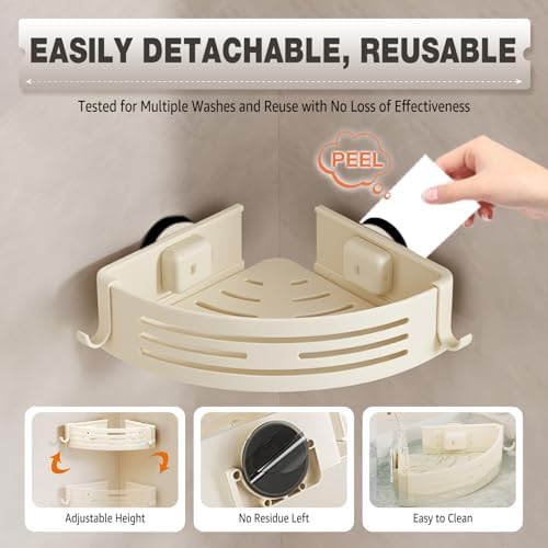 Conworld Corner Shower Caddy Suction Cups, No-Drilling Corner Shower Shelf - Image 6