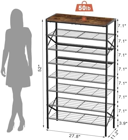 8 Tier Metal Shoe Rack with Wood Top, 24-32 Pairs - Image 3