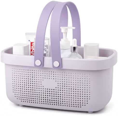 Portable Shower Caddy Basket with Handles Plastic Storage Basket ‌Purple by JiatuA