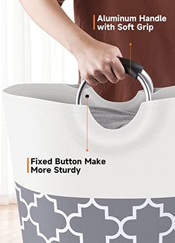 Large Laundry Basket 82L Tall Collapsible Hamper with Handles for Dorm Grey - Image 4